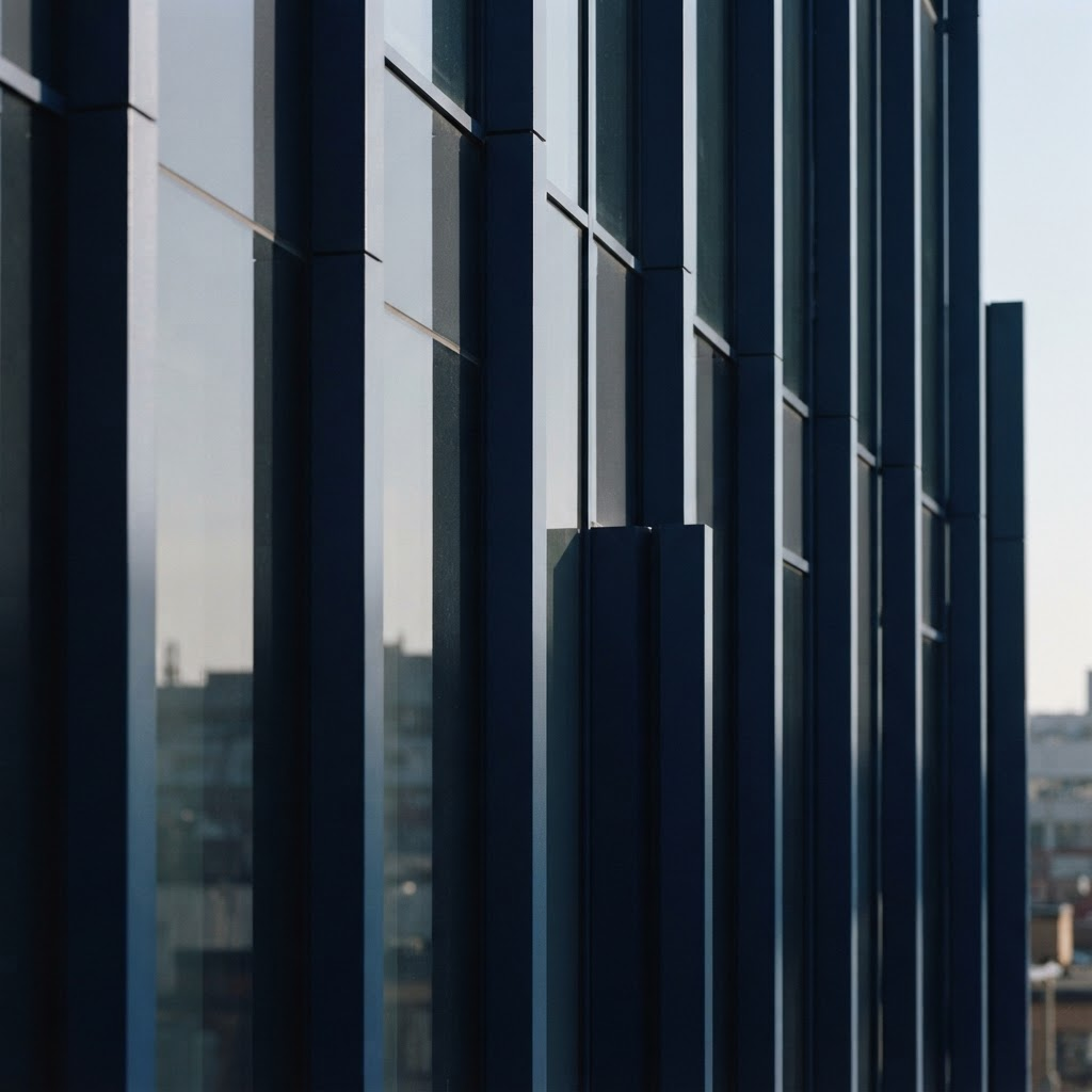 Modern navy building facade in Amsterdam